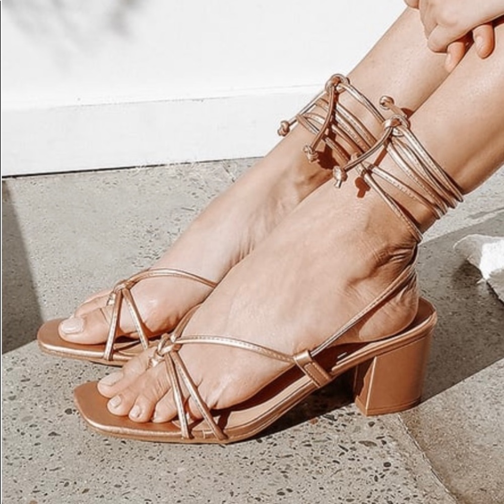 Metallic rose Gold lace up high heels